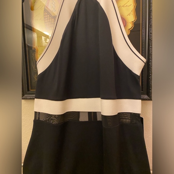 Express black and white halter dress. Zipper back, mesh around waist. SZ LG nwt - Picture 2 of 6
